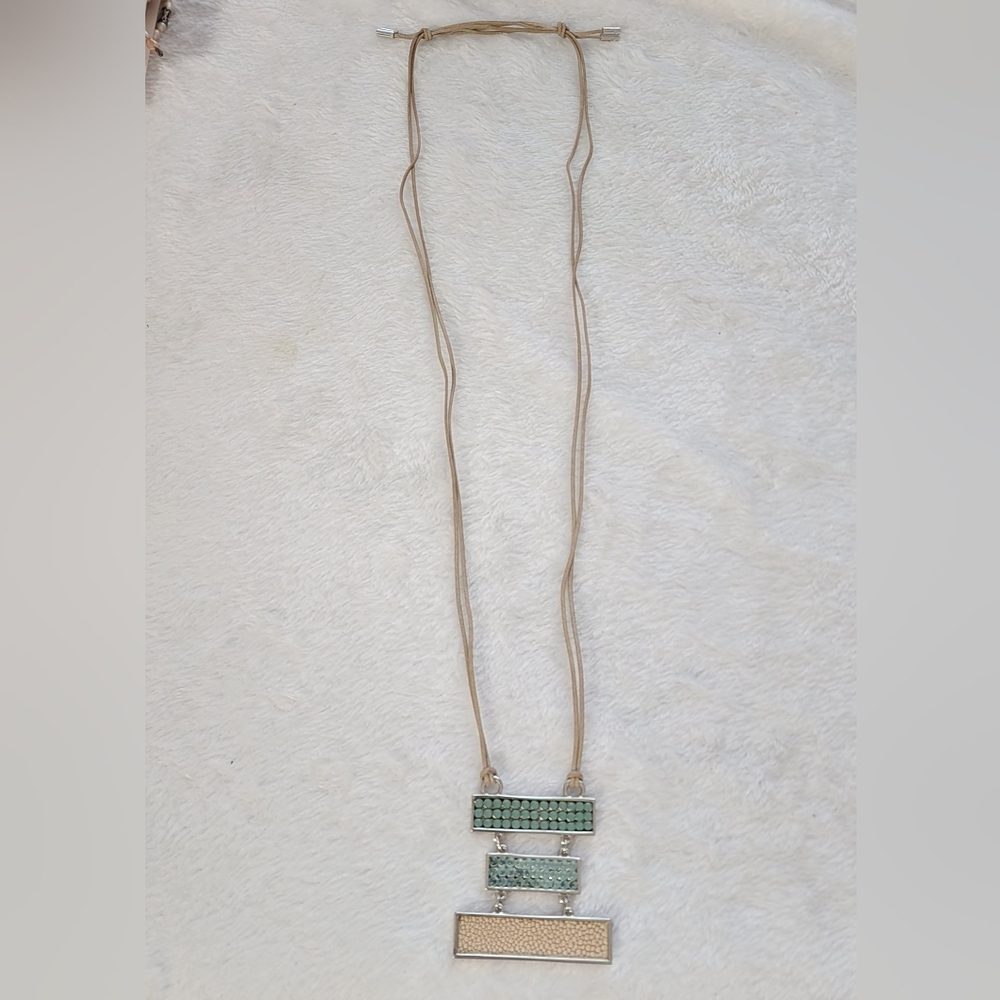Swarovski vintage rhodium sterling necklace w/ Pacific opal & galuchat beads